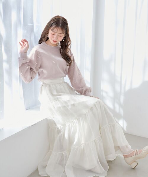 MAJESTIC LEGON（マジェスティックレゴン）の「【WEB限定XSサイズあり】シアーボリュームティアードスカート（スカート・レディース・アイボリー/ブラック/ベージュ・SMALL/MEDIUM/X-SMALL）」の4枚目の写真