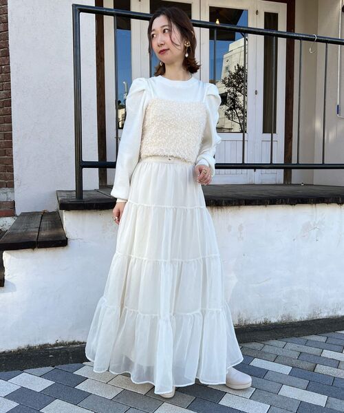 MAJESTIC LEGON（マジェスティックレゴン）の「【WEB限定XSサイズあり】シアーボリュームティアードスカート（スカート・レディース・アイボリー/ブラック/ベージュ・SMALL/MEDIUM/X-SMALL）」の11枚目の写真