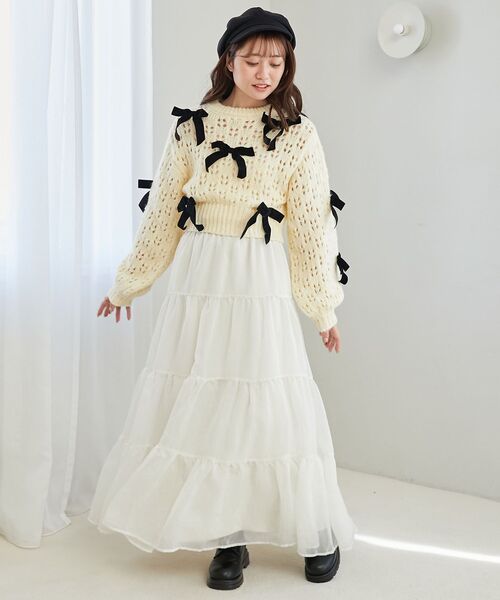 MAJESTIC LEGON（マジェスティックレゴン）の「【WEB限定XSサイズあり】シアーボリュームティアードスカート（スカート・レディース・アイボリー/ブラック/ベージュ・SMALL/MEDIUM/X-SMALL）」の13枚目の写真