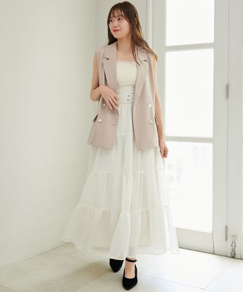 MAJESTIC LEGON（マジェスティックレゴン）の「【WEB限定XSサイズあり】シアーボリュームティアードスカート（スカート・レディース・アイボリー/ブラック/ベージュ・SMALL/MEDIUM/X-SMALL）」の20枚目の写真