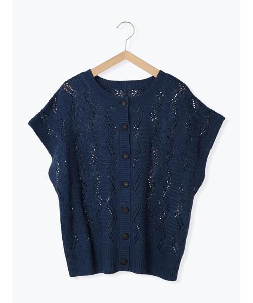 Samansa Mos2（サマンサ モスモス）の「透かしケーブル編み前後2WAYベスト（ベスト・レディース・グリーン/レッド/ブルー/ダークブラウン/キナリ・F）」の4枚目の写真