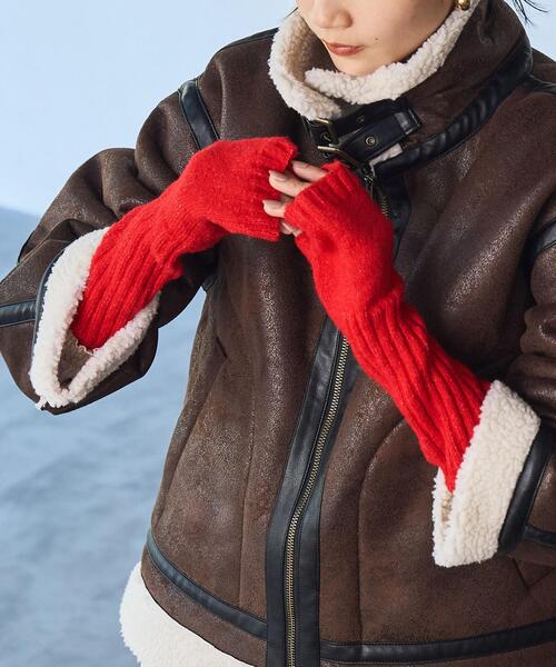 coen（コーエン）の「リブアームウォーマー（アームカバー・レディース・ダークグレー/レッド/ライトグレー・FREE）」の3枚目の写真