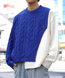 MinoriTY | 【MinoriTY】バイカラードッキングケーブル編みニット セーター メンズ オーバーサイズ ルーズフィット ビッグシルエット 春風 冬服(ニット/セーター)