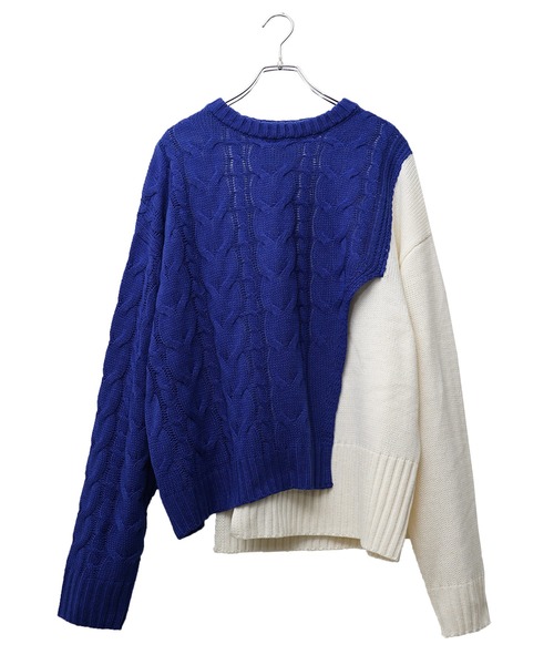 MinoriTY（マイノリティ）の「【MinoriTY】バイカラードッキングケーブル編みニット セーター メンズ オーバーサイズ ルーズフィット ビッグシルエット 春風 冬服（ニット/セーター・メンズ・ブルー/パープル/ワインレッド・S/M/L）」の4枚目の写真