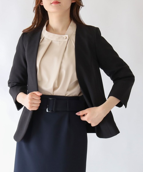 TRUDEA(トルディア)の「カチオンカラーレスジャケット(ノーカラージャケット・レディース・ブラック/ライトグレー・LARGE/MEDIUM)」の1枚目の写真