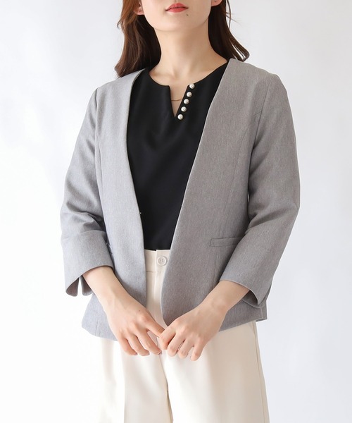 TRUDEA(トルディア)の「カチオンカラーレスジャケット(ノーカラージャケット・レディース・ブラック/ライトグレー・LARGE/MEDIUM)」の7枚目の写真