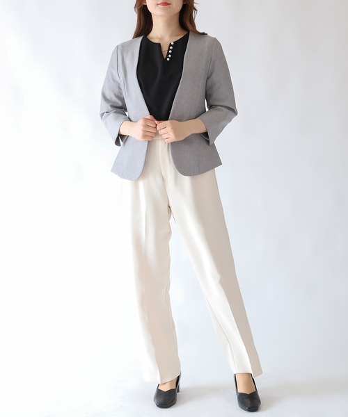 TRUDEA(トルディア)の「カチオンカラーレスジャケット(ノーカラージャケット・レディース・ブラック/ライトグレー・LARGE/MEDIUM)」の8枚目の写真
