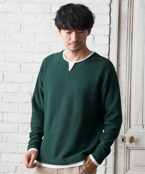 ikka（イッカ）の「ワッフルキーネックレイヤード（Tシャツ/カットソー・メンズ・グリーン/ブルー/ブラック/グレー/ベージュ・XL/S/L/M）」の12枚目の写真