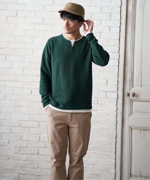 ikka（イッカ）の「ワッフルキーネックレイヤード（Tシャツ/カットソー・メンズ・グリーン/ブルー/ブラック/グレー/ベージュ・XL/S/L/M）」の15枚目の写真