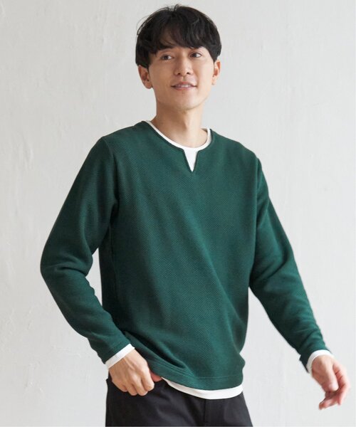 ikka（イッカ）の「ワッフルキーネックレイヤード（Tシャツ/カットソー・メンズ・グリーン/ブルー/ブラック/グレー/ベージュ・XL/S/L/M）」の16枚目の写真