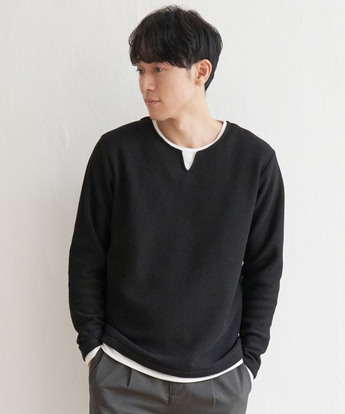 ikka（イッカ）の「ワッフルキーネックレイヤード（Tシャツ/カットソー・メンズ・グリーン/ブルー/ブラック/グレー/ベージュ・XL/S/L/M）」の7枚目の写真