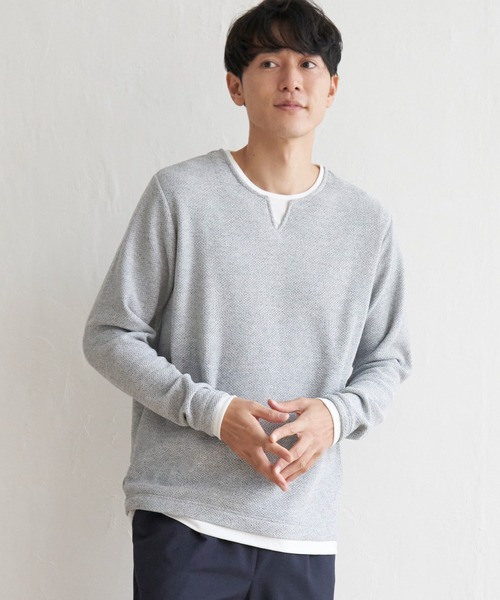 ikka（イッカ）の「ワッフルキーネックレイヤード（Tシャツ/カットソー・メンズ・グリーン/ブルー/ブラック/グレー/ベージュ・XL/S/L/M）」の6枚目の写真