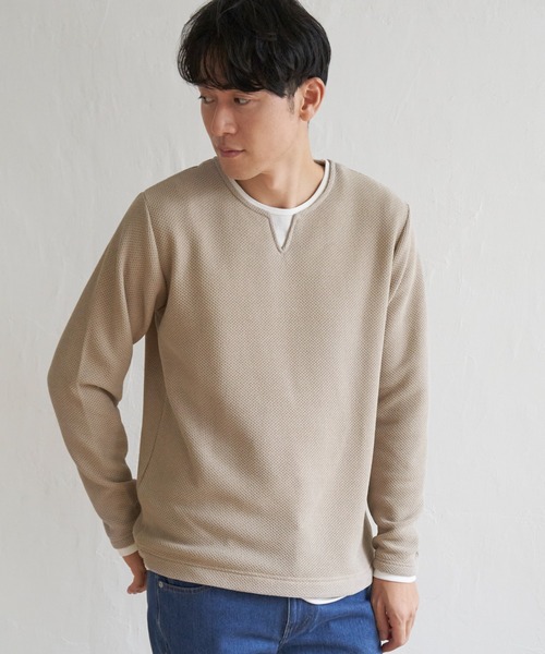 ikka（イッカ）の「ワッフルキーネックレイヤード（Tシャツ/カットソー・メンズ・グリーン/ブルー/ブラック/グレー/ベージュ・XL/S/L/M）」の9枚目の写真