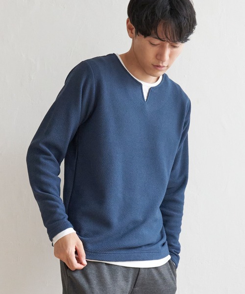 ikka（イッカ）の「ワッフルキーネックレイヤード（Tシャツ/カットソー・メンズ・グリーン/ブルー/ブラック/グレー/ベージュ・XL/S/L/M）」の8枚目の写真