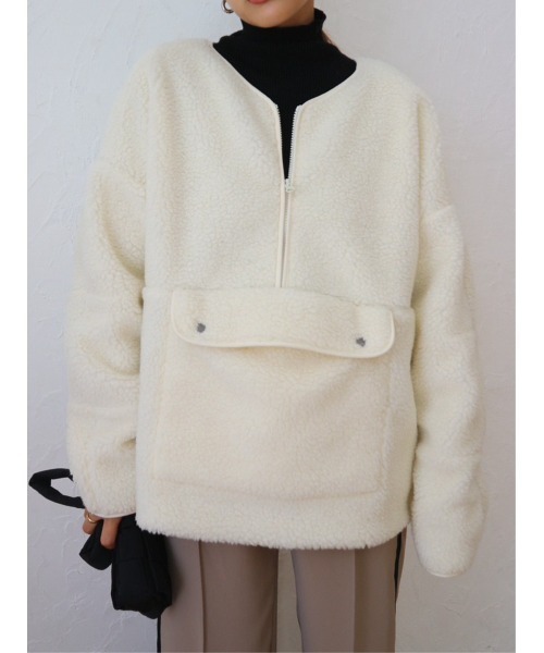 TRUNC（トランクエイティーエイト）の「Big Pocket Boa Pullover（その他アウター・レディース・アイボリー/ブラック/イエロー・FREE）」の6枚目の写真