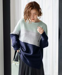 【洗える】ウールカシミヤ カラーブロック ニット