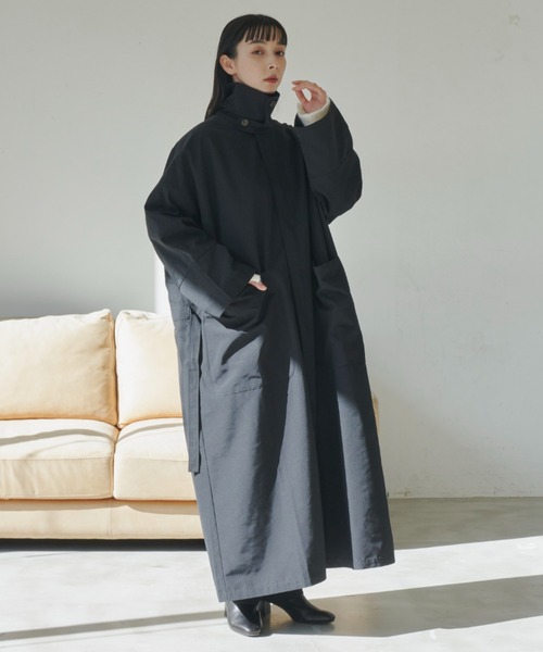 Libra Cue(リブラ キュー)の「オーバールーズビックポケットコート(トレンチコート・レディース・ベージュ/ブラック・FREE)」の13枚目の写真