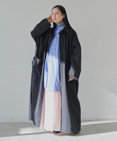 Libra Cue(リブラ キュー)の「オーバールーズビックポケットコート(トレンチコート・レディース・ベージュ/ブラック・FREE)」の9枚目の写真