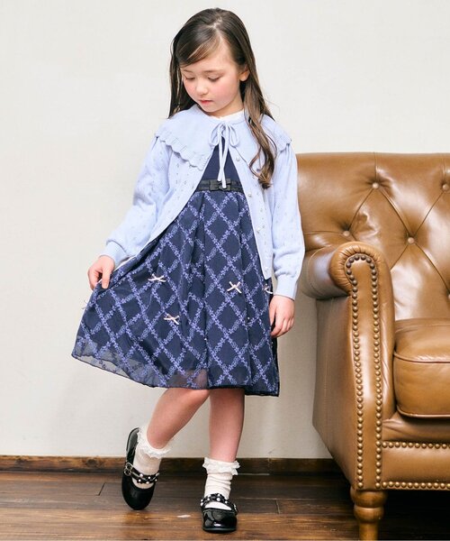 apres les cours(アプレレクール)の「【フォーマル対応】フリル衿2WAYカーディガン(カーディガン/ボレロ・キッズ・サックスブルー/オフホワイト・110/140/130/90/120/100/80)」の3枚目の写真