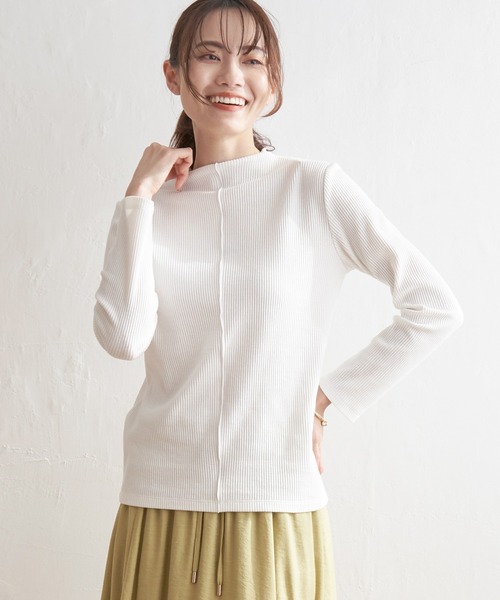 ikka(イッカ)の「前後2WAY三角テレコ長袖T(Tシャツ/カットソー・レディース・ブラック/ライトグレー/オフホワイト/その他1/ブルー系その他・L/M/S)」の2枚目の写真