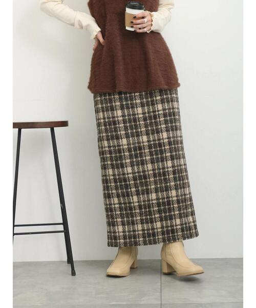 Samansa Mos2 blue（サマンサモスモスブルー）の「ツイードチェックタイトスカート（スカート・レディース・ベージュ/マスタード/グレー・F）」の20枚目の写真