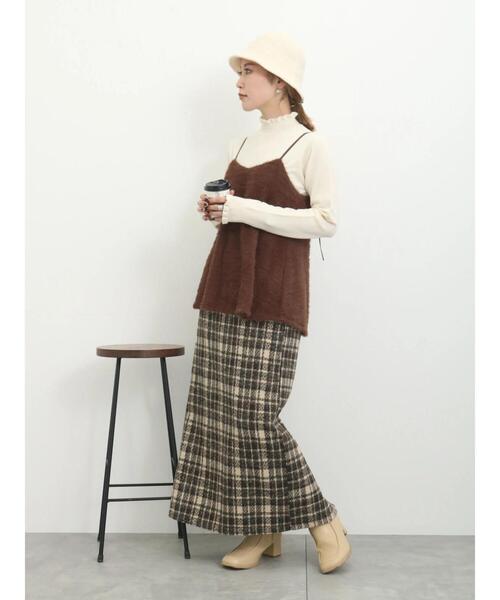 Samansa Mos2 blue（サマンサモスモスブルー）の「ツイードチェックタイトスカート（スカート・レディース・ベージュ/マスタード/グレー・F）」の4枚目の写真
