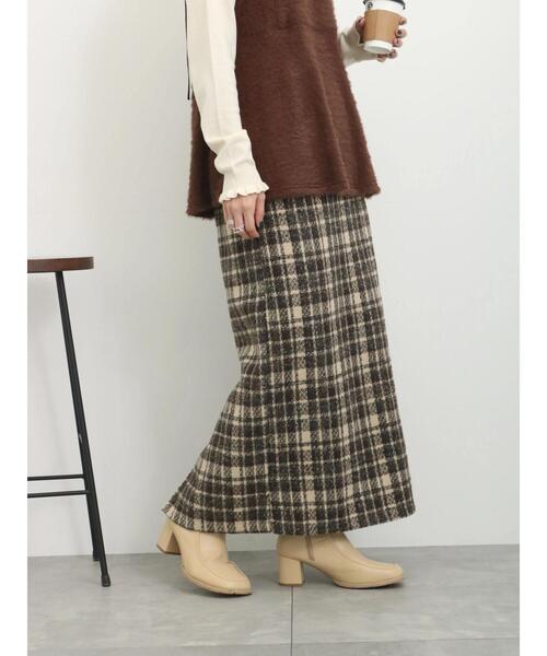 Samansa Mos2 blue（サマンサモスモスブルー）の「ツイードチェックタイトスカート（スカート・レディース・ベージュ/マスタード/グレー・F）」の14枚目の写真