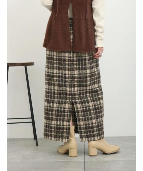 Samansa Mos2 blue（サマンサモスモスブルー）の「ツイードチェックタイトスカート（スカート・レディース・ベージュ/マスタード/グレー・F）」の18枚目の写真