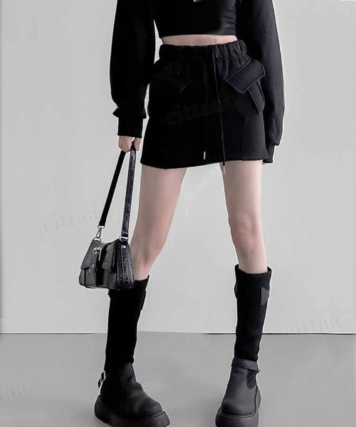 Dalfwin(ダールフィン)の「韓国ファッション 斜めポケットカーゴデザインミニスカート(スカート・レディース・ブラック/グレー/ベージュ・FREE)」の5枚目の写真