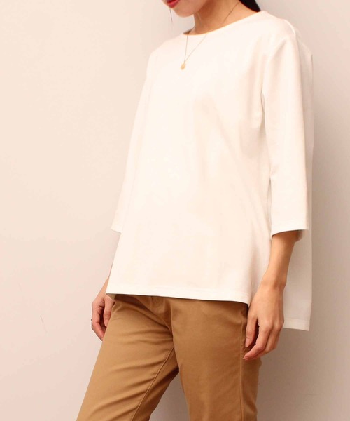MB mint breeze（エムビーミントブリーズ）の「【L～5L 大きいサイズ】ライトポンチ 7分袖 カットソー（Tシャツ/カットソー・レディース・ブルー/オフホワイト/ブラック・5L/4L/3L/LL）」の2枚目の写真