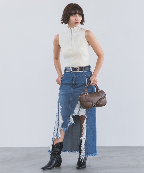 PAGEBOY（ページボーイ）の「ハーフZIPリブハイネックニット（ニット/セーター・レディース・ブラック/オフホワイト/ブルー・FREE）」の6枚目の写真