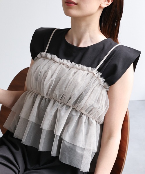 セール】リボンチュールキャミソール/チュールビスチェ（キャミソール