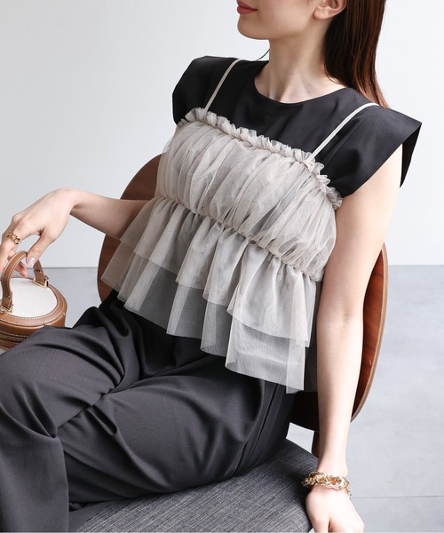 セール】リボンチュールキャミソール/チュールビスチェ（キャミソール