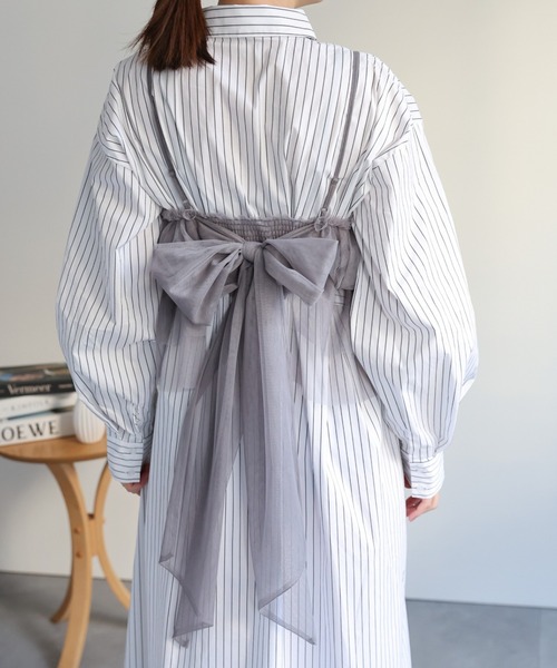 shushu/tong リボンキャミソール　グレー shushu-tong-gray-spaghetti-