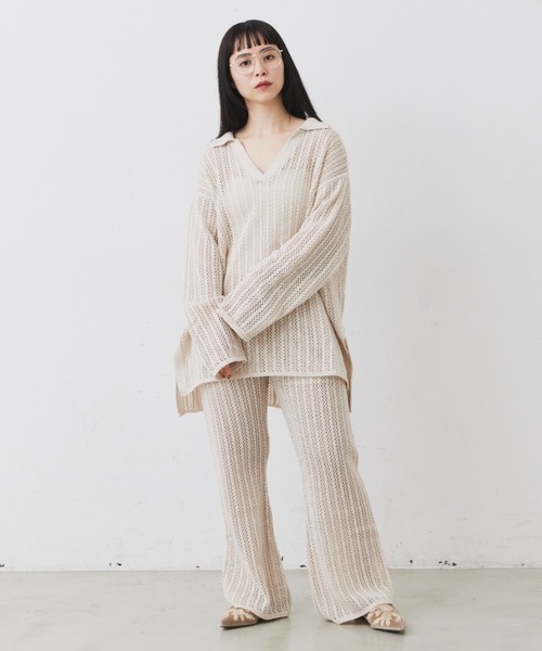 Libra Cue(リブラ キュー)の「メッシュニットスキッパープルオーバー(ニット/セーター・レディース・ブラック/オフホワイト・FREE)」の9枚目の写真