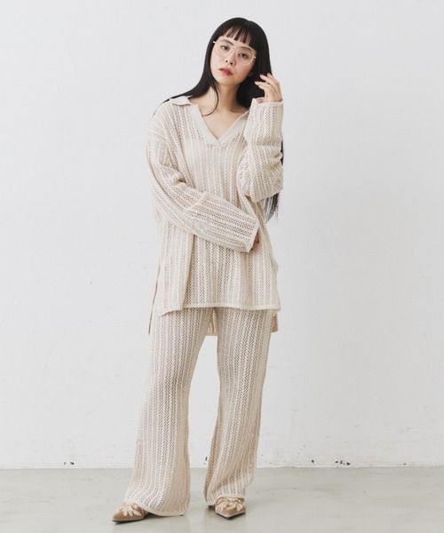 Libra Cue(リブラ キュー)の「メッシュニットスキッパープルオーバー(ニット/セーター・レディース・ブラック/オフホワイト・FREE)」の10枚目の写真