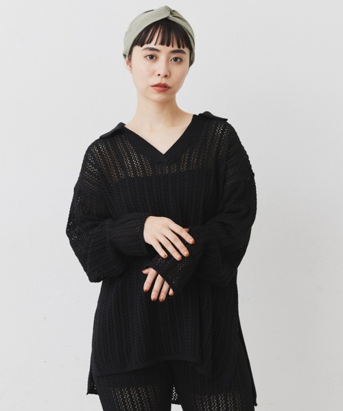 Libra Cue(リブラ キュー)の「メッシュニットスキッパープルオーバー(ニット/セーター・レディース・ブラック/オフホワイト・FREE)」の18枚目の写真