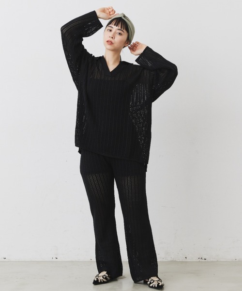 Libra Cue(リブラ キュー)の「メッシュニットスキッパープルオーバー(ニット/セーター・レディース・ブラック/オフホワイト・FREE)」の20枚目の写真