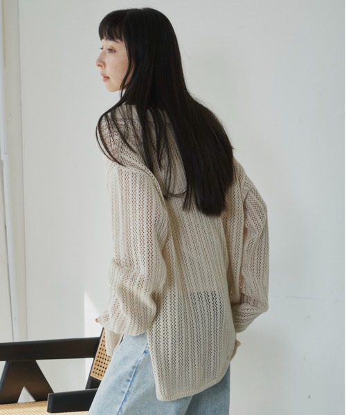 Libra Cue(リブラ キュー)の「メッシュニットスキッパープルオーバー(ニット/セーター・レディース・ブラック/オフホワイト・FREE)」の5枚目の写真