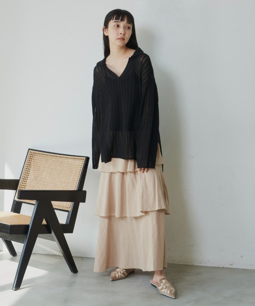 Libra Cue(リブラ キュー)の「メッシュニットスキッパープルオーバー(ニット/セーター・レディース・ブラック/オフホワイト・FREE)」の16枚目の写真