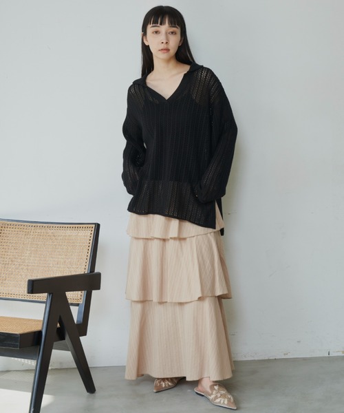 Libra Cue(リブラ キュー)の「メッシュニットスキッパープルオーバー(ニット/セーター・レディース・ブラック/オフホワイト・FREE)」の17枚目の写真
