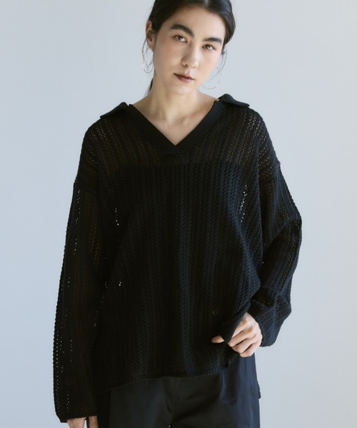 Libra Cue(リブラ キュー)の「メッシュニットスキッパープルオーバー(ニット/セーター・レディース・ブラック/オフホワイト・FREE)」の22枚目の写真