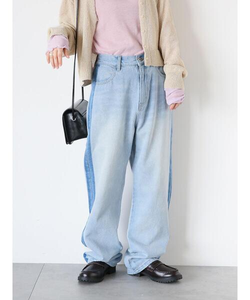 ehka sopo（エヘカソポ）の「配色ストレートデニムパンツ（デニムパンツ・レディース・サックスブルー/ブルー/グレー・F）」の2枚目の写真