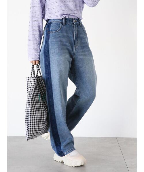 ehka sopo（エヘカソポ）の「配色ストレートデニムパンツ（デニムパンツ・レディース・サックスブルー/ブルー/グレー・F）」の4枚目の写真