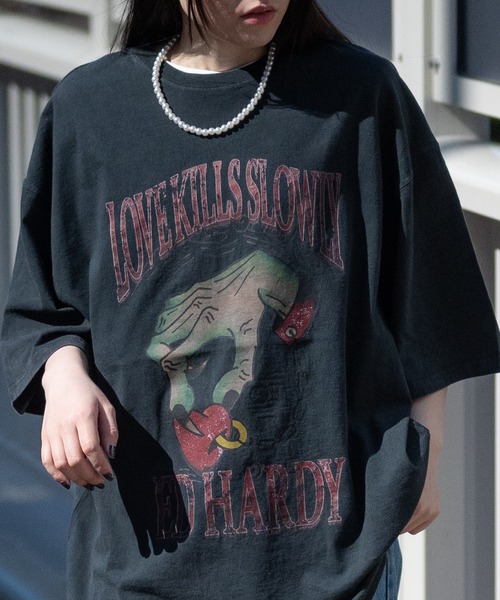 JOHN'S CLOSET（ジョンズクローゼット）の「【s】〔Ed Hardy〕ピグメント加工 ヴィンテージイラストTEE（Tシャツ/カットソー・メンズ・ブラック系2/グレー系4/グレー系1/ブラック系1/グレー系3/グレー系2/ブラック系3/ブラック系4・MEDIUM/LARGE）」の5枚目の写真