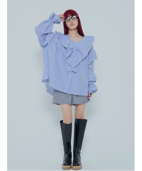 シャツ/ブラウス(半袖/袖なし) HOWDY furi furi blouse DAY CLOSET ブラウス シャツ レディース 半袖メロウフリシアー