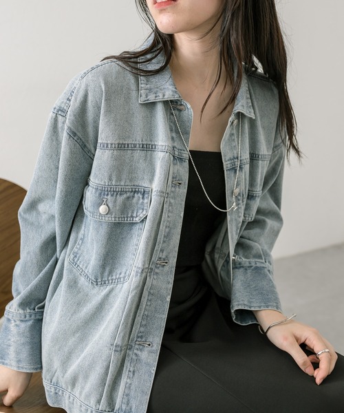 mystic（ミスティック）の「【2色展開】BIGデニムジャケット（デニムジャケット・レディース・ネイビー/ブルー・FREE）」の2枚目の写真