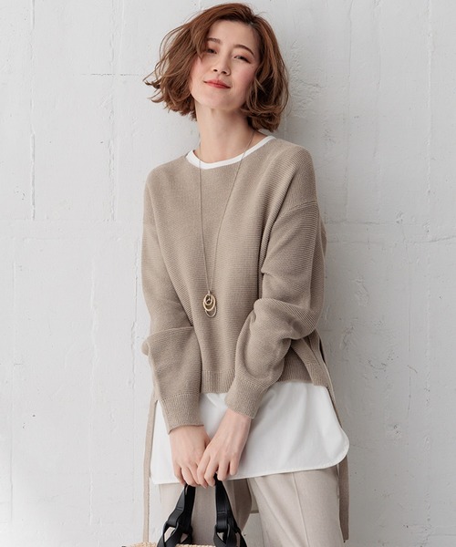 23区 S(ニジュウサンクチイサイサイズ)の「【Oggi4月号掲載/洗える】ガータークロップド ニット(ニット/セーター・レディース・イエロー系/ブラウン系/アイボリー系/ネイビー系・32)」の1枚目の写真