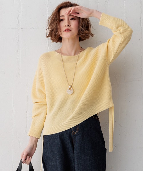 23区 S(ニジュウサンクチイサイサイズ)の「【Oggi4月号掲載/洗える】ガータークロップド ニット(ニット/セーター・レディース・イエロー系/ブラウン系/アイボリー系/ネイビー系・32)」の4枚目の写真