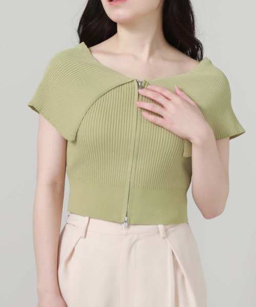 archives（アルシーヴ）の「Ｗｚｉｐオーバーカラーオフショルニット（ニット/セーター・レディース・グリーン/ブルー/ブラック/アイボリー・MEDIUM）」の3枚目の写真